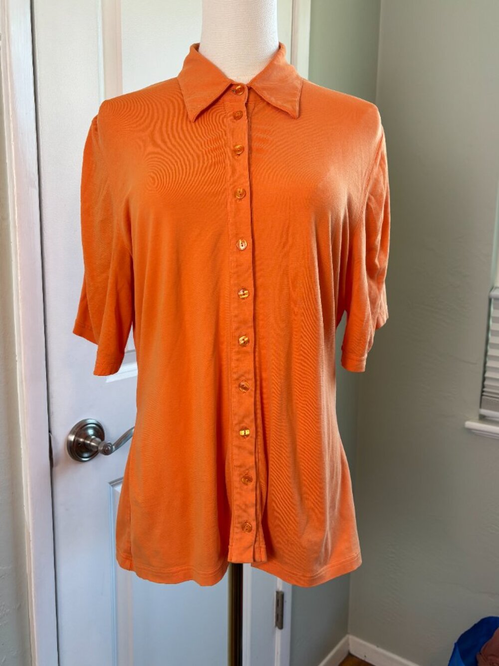 Bundle 2/$30! Anne Fontaine Nuage Short Sleeve Orange Button Up Knit Top XL